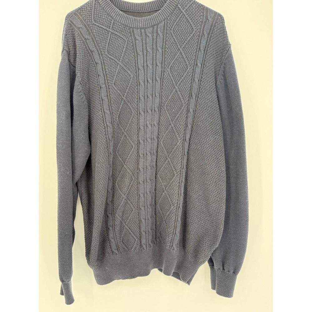 VTG David Taylor Sweater XL Navy Grandpa Core Fisherman Knit Pullover Cozy 90s M